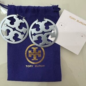 Tory Burch Silver Logo Earrings